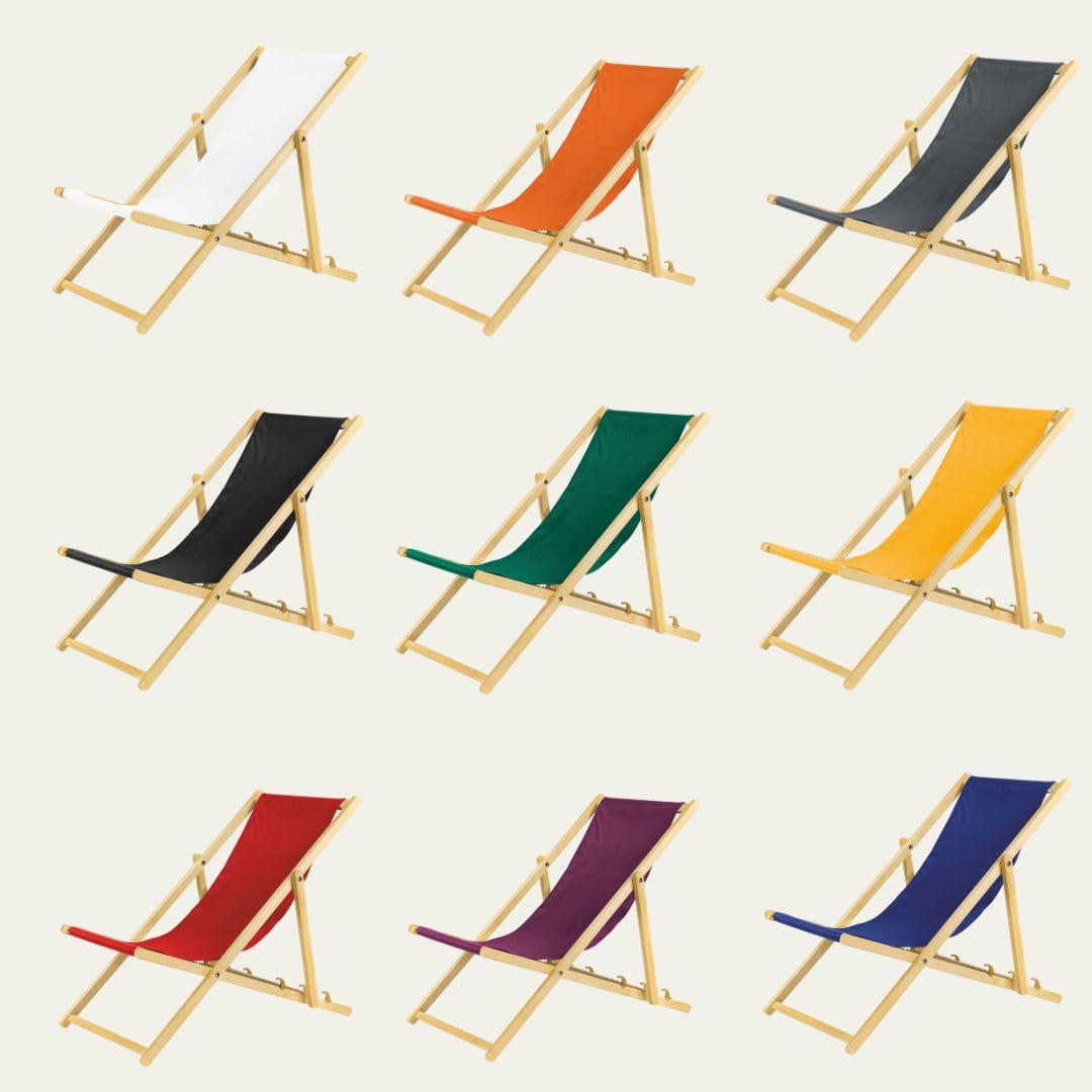 BAS Tumbona Plegable de Madera – Juego de 2 tumbonas Plegables Ligeras – Tumbona Plegable y Ajustable para jardín, Playa y balcón – Tumbona de jardín con Funda de Tela Transpirable – Tejido Mixto