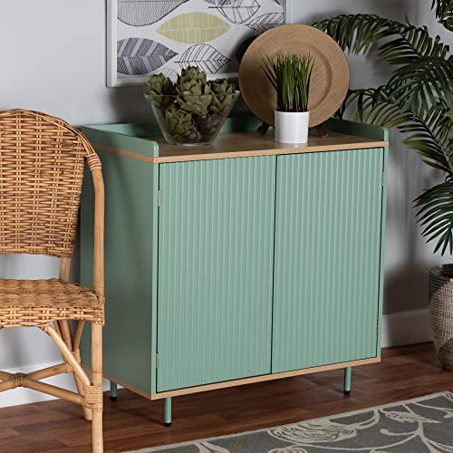 Baxton Studio Tavita Sideboard And Server, 2-Shelf, Oak Brown/Mint Green #TOP1