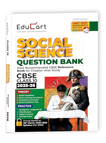 Educart CBSE Question Bank Class 10 Social Science 2025-26 on new Syllabus 2026 (Introducing Unit Test Worksheets)
