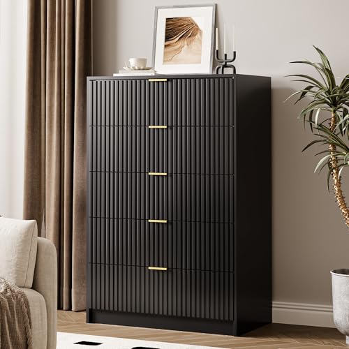 MAISONARIA 5 Drawer Dresser for Bedroom, Tall Dresser Chest of Drawers with Gold Handles, 32 Inch...