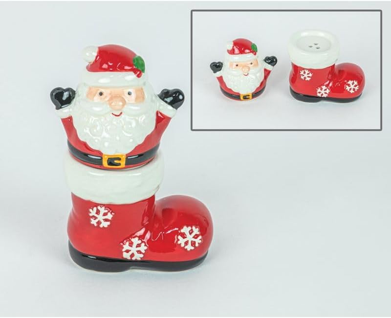 Miniatura 5 de Juego de salero y pimentero navideño de Papá Noel con bota, decoración festiva adorable de cerámica roja para el hogar, característica de mesa