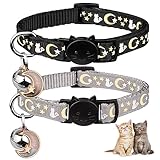 Baeuppit 2PCS Breakaway Cat Collars with Bell Cute Kitty Glow in The Dark Adjustable Kitten Collars(Grey&Black)