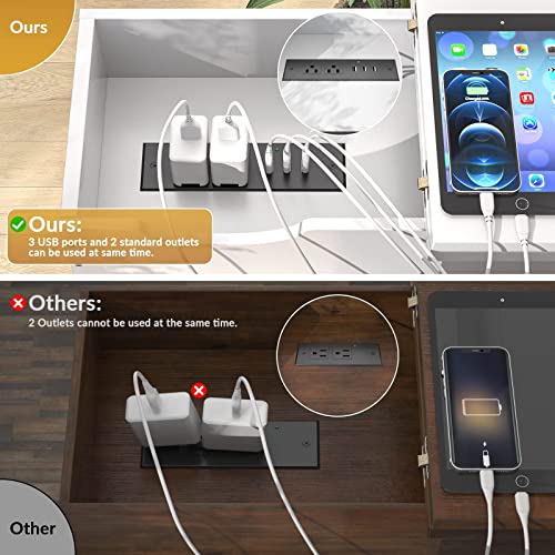 Aheaplus Sofa Side Table With Usb Ports And Outlets, Narrow End Table With Charging Station, Bedside Nightstand With Storage Shelves, Slim Side Table Flip Top For Small Space, Living Room, Metal Frame #TOP7