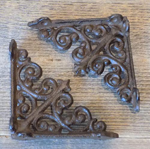 2 Antique Style Shelf Brace Wall Bracket Cast Iron Brackets Small 3 7/8" X 3 7/8" #TOP3