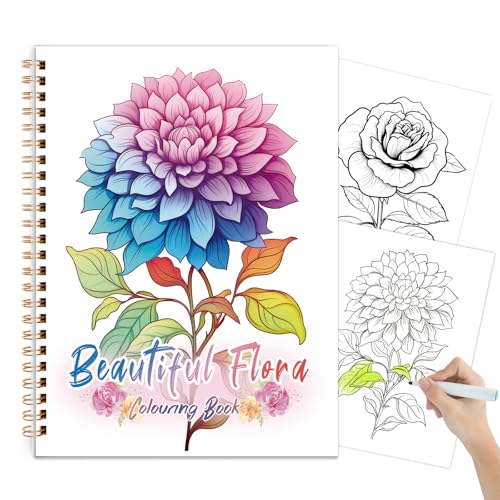 Tlenpo Coloring Book for Adults Relaxation, 50 Pages Adult Coloring Books for Women Stress Relief, Spiral Bound Alcohol Marker Coloring Books, Relaxing Gift for Women, Single-Sided Print of Floral