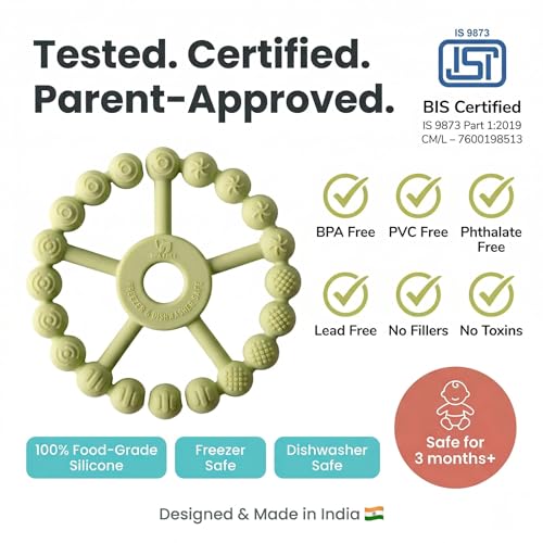 Image of Cubkins Silicone Ring Teether for Babies 3-12 Months | BIS Certified, BPA Free, Food Grade | Teething Ring for Soothing Gums | Zero Plastic | Easy Grip Baby Teething Toy (Lime)