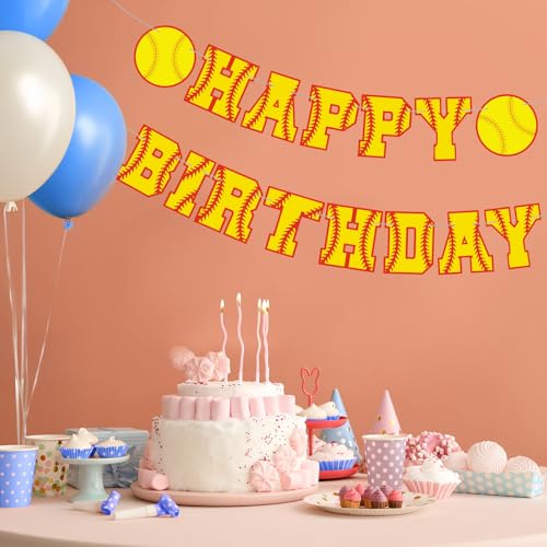 Image of Supervitae Happy Birthday Banner Softball, Softball Birthday Banner, Softballs Party Hanging Decorations Sport Theme Party Supplies for Softballs Player Gift Sport Parties Favors Decoration