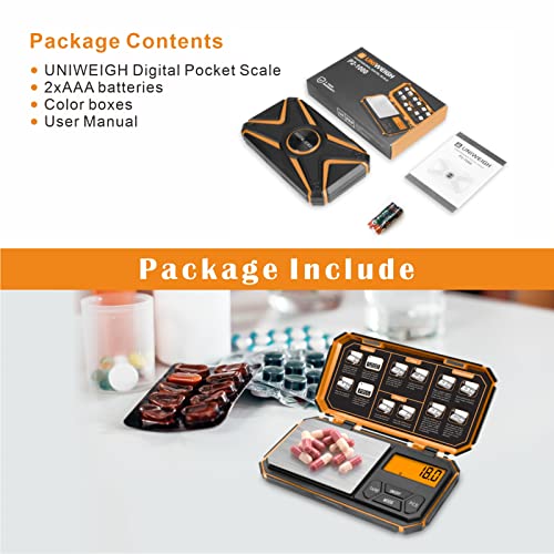 Precisie Scale, Mini Pocket Scales, Digitale Zakweegschaal door 50g kalibratiegewicht, Sieraden Gram Weegschaal, voedselweegschaal,1000g/0.1g, for Travel, Keuken,Koffie (inclusief batterij) -oranje - Afbeelding 6