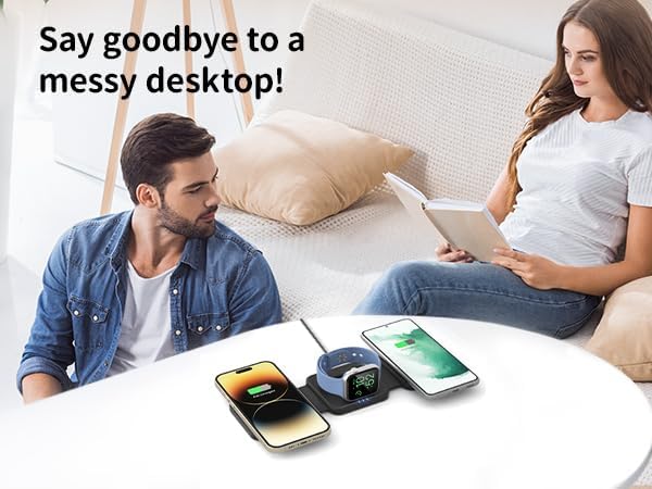 Miniatura 8 de Cargador inalámbrico 3 en 1 almohadilla de carga magnética GEEKERA para iPhone 15141312 Pro MaxPlusMini, Apple Watch Ultra 2Series 9876543, AirPods