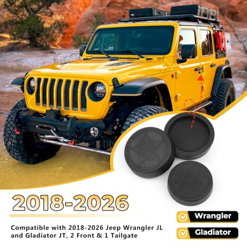 Image of CALBEAU Strong Magnet Keyhole Covers Compatible with 2018-2026 Jeep Wrangler JL and Gladiator JT, 2 Front & 1 Tailgate Door Lock Protectors, Star, 3 PCS