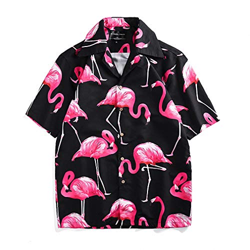 Loose Flamingo Shirt Print Short-Sleeved Shirt Couple Tops Hawaiian Shirt
