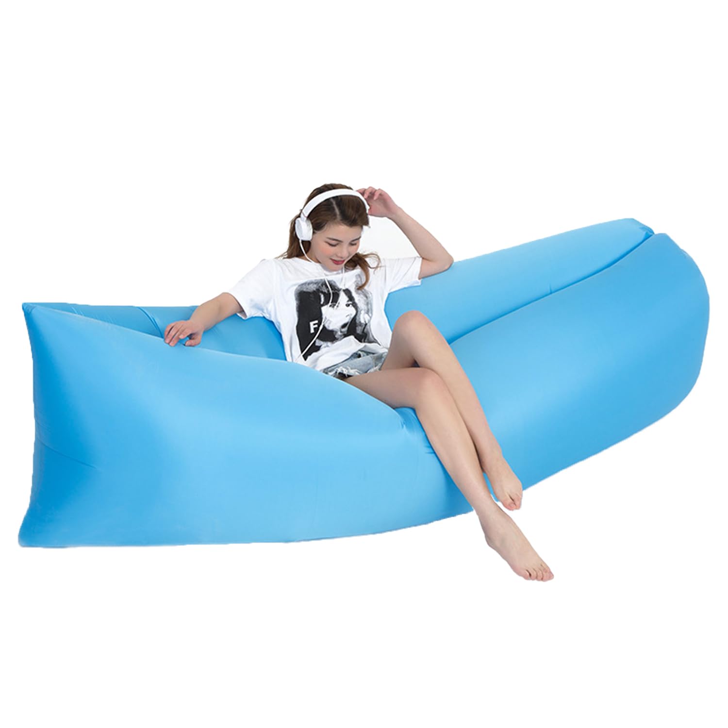 Inflatable Lounger Air Sofa, Waterproof Inflatable Sun Lounger, Waterproof & Leak Proof inflatable Air Lounger Lazy Sofa, Blow up Air sofa for Indoor, Outdoor, Swimming, Camping, Beach,Travel (Blue)