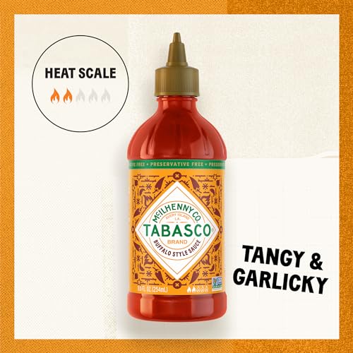 Image of TABASCO Brand Buffalo Style Sauce, Medium Hot Sauce, Easy-to-Squeeze Bottle, Thick & Tangy, Five Simple Ingredients, Great on Chicken Party Wings & More, 8.6 Fl Oz (Pack of 1)