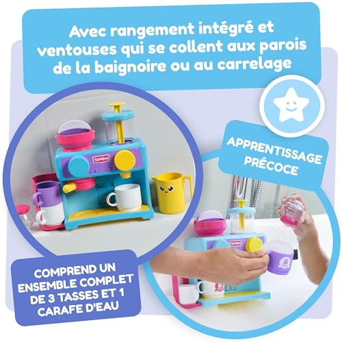 TOMY Toomies Machine à café pour le bain Jouet de bain pour bébé Jouet pour baignoire à fixer au mur Coffret dinette enfant qui comprend 3 tasses 1 pot et 1 shaker À partir de - vue 6