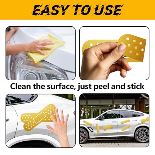Image of Vinyl Car Stickers Gold Band Aid Car Decals Funny Car Vinyl Stickers Waterproof Auto Scratch Cover Sticker Cars Bandage Bumper Decals Band-Aid Car Decorations for Cars Dent Crack Damage