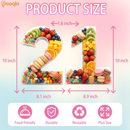 Image of Pooqla 10 inch Acrylic Number 21 Charcuterie Tray for 21st Birthday Decorations