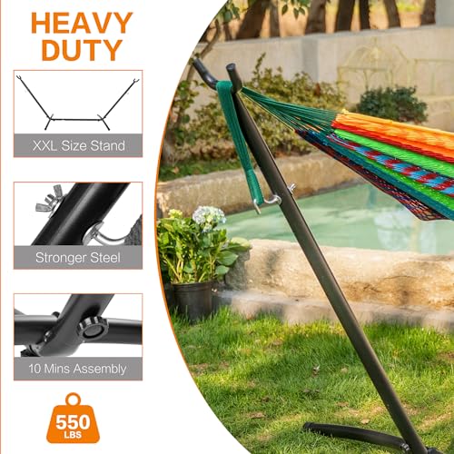 Image of PNAEUT Double Hammocks with Stand for Outside, Portable Space Saving Heavy-Duty Steel Stand for Indoor Outdoor Patio (Mayan Rainbow)