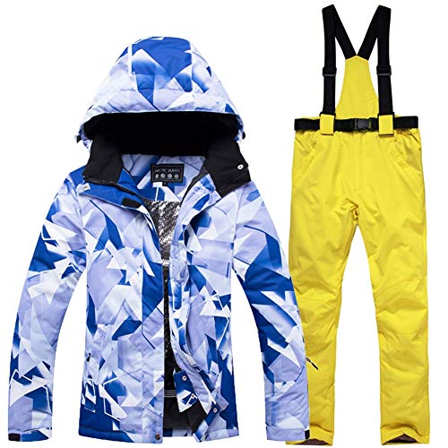 Giow Impermeable esquí Snowboard Chaqueta Cortavientos Snow Snowboard Abrigo y Pantalones Set,Top+yellowpants,L