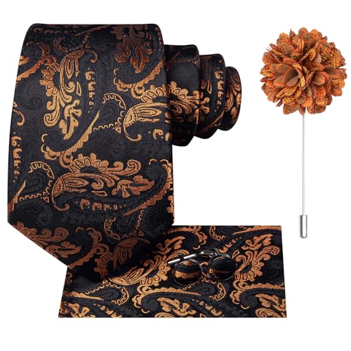 Image of Hi-Tie Men's Silk Ties Formal Woven Classic Necktie Pocket Square Cufflinks Lapel Pin Set Wedding Business