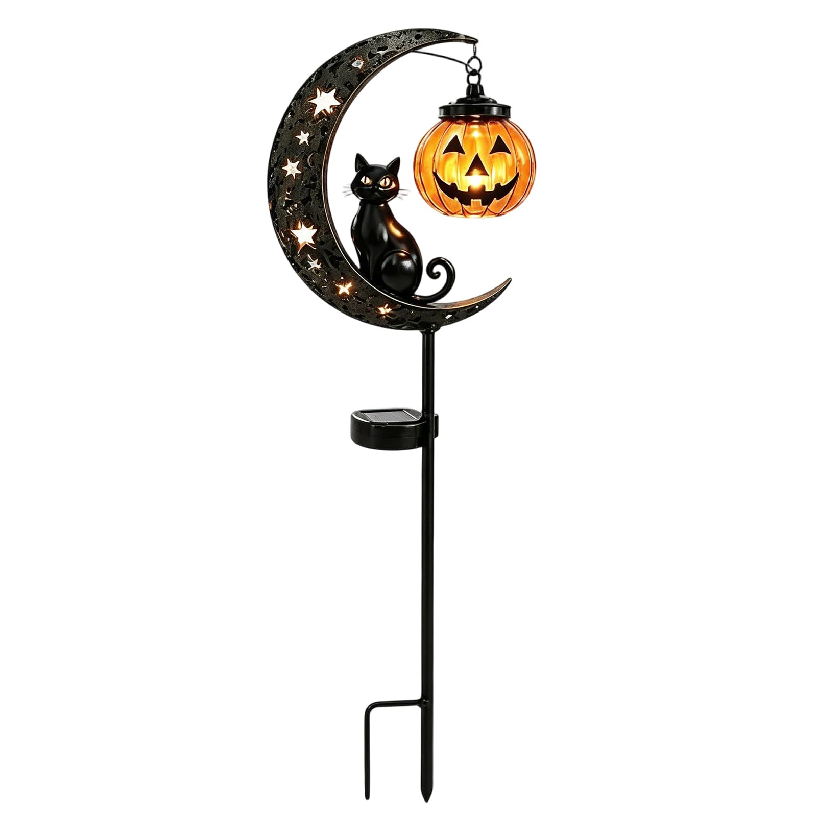 Solar Powered Black Cat & Pumpkin Moon Stake Light