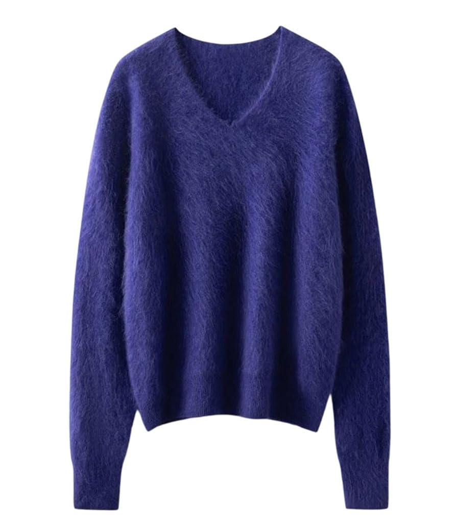 Womens Autumn Winter V-Neck Sweater Soft Fleece Knit Pullover Casual Natural Bottoming Top