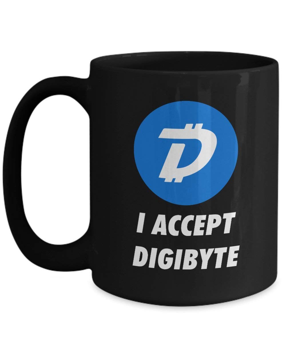 Official I Accept DigiByte Cryptocurrency Big Mug Acrylic Coffee Holder Black 11oz Crypto Miner Blockchain Invest Trade Buy Sell Hold DGB