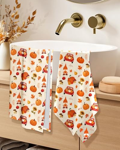 Image of 150GSM Flour Sack Kitchen Towels Set of 2, Harvest | 18 inchx26 inch, Lightweight, Lint-Free, Pure Cotton, Decorative, with Hanging Loop, Absorbent, Softer after Wash, Giftable Package