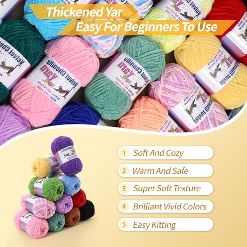 Image of 3 * 100g /3.5oz Fluffy Chenille Yarn for Crocheting, Chunky Velvet Yarn for Crochet Amigurumi, Used for Making Baby Yarns Blanket, Clothes, Pattern Knitting Creations (Colorful-E)