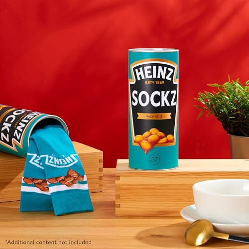 Heinz Mens Socks Pack of 3 Ketchup Baked Beans Crew Socks for Men Teenagers Soft Breathable Size 9-12 Gifts for Him (Teal Beans)2