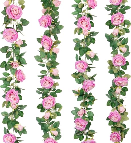 Image of VRB Dec 1 Pcs Artificial Flower Vine Garlands Hanging Artificial Flowers for Decoration Roses Garland (6 ft Long) Flowers Silk Roses for Wedding Decorations Diwali /Ganpati /Christmas. (Purplish Red)