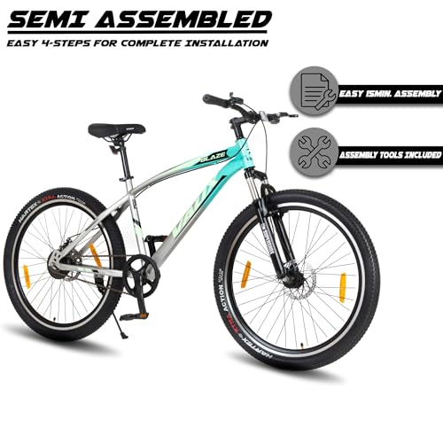 Image of Vaux Blaze 27.5T Cycle for Men| Single Speed MTB| 15 inch Hiten Steel Frame | Dual Tone Colors | Dual Disc Brakes | 27.5 * 2.4 Nylon Tyres | 80mm Front Suspension| Double Wall Alloy Rims(Silver-Green)