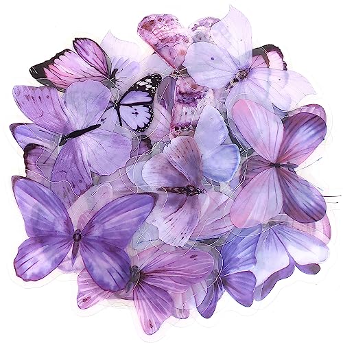40 Adesivos de Borboleta Autoadesivos, Adesivos Transparentes para DIY Álbuns de Recortes, Garrafas de Água, Scrapbooking, Agenda, Móveis - Roxo