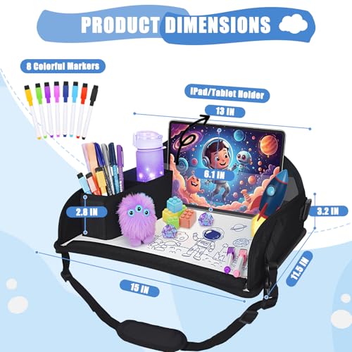 Image of Upgraded Kids Travel Tray for Airplane - Toddler Car Seat Table Tray, Road Trip Essentials for Boys & Girls, Carseat Lap Desk for Kids Road Trip Activities, Black - 2 PCS