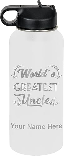Miniatura 31 de LaserGram Botella de agua personalizada, el tío más grande del mundo, acero inoxidable de doble pared aislada al vacío con popote superior, regalo