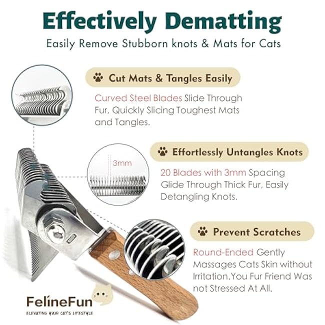 FelineFun Cat Brush for Dematting & Deshedding, 2 in 1 Undercoat Rake, Efficiently Remove Loose Hair & Matted Fur, Professional Shedding Comb for Indoor Cats & Long Haired Cats-icdbj8Jt