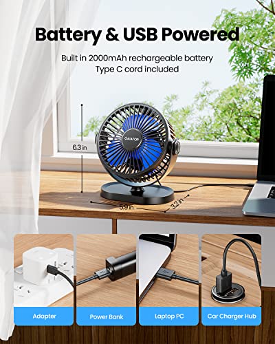 Gaiatop Small Desk Fan Baterry Operated, 360°Rotation Rechargeable Portable Fan 3 Speed Strong Airflow, 5.5 Inch Usb Quiet Table Fan For Home, Office, Bedroom, Camping (Black) #TOP1