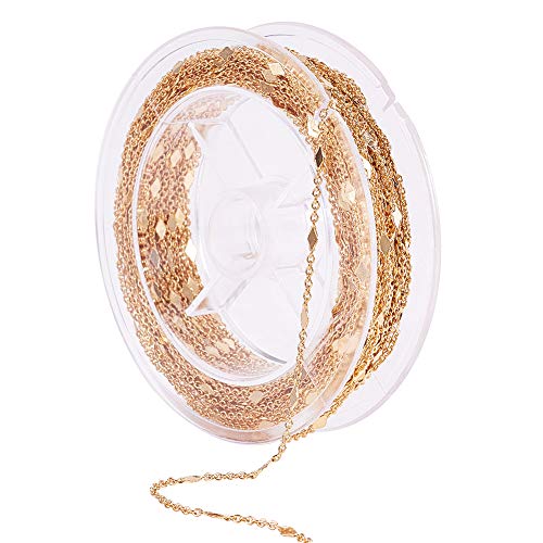 PH PandaHall - Cadena para Pulsera de Collar, Cadena chapada en Oro de 18 K, Cadena de fabricación de Joyas de latón con Rombos, Cadena Artesanal para Pulsera de Collar de Bricolaje