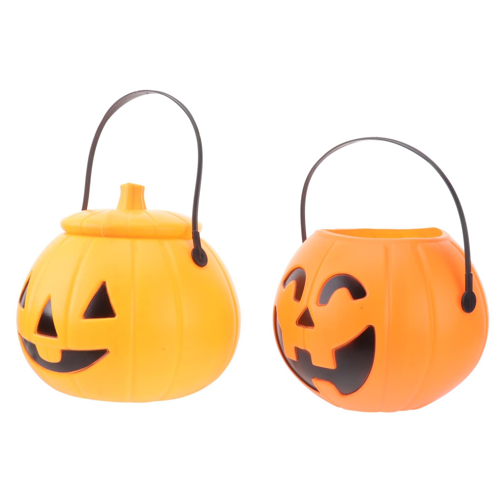 Anneome 2Pcs Plastic Pumpkin Lanterns with Slip Handles Halloween Party Supplies LED Luminous Halloween Buckets for Trick Treating for