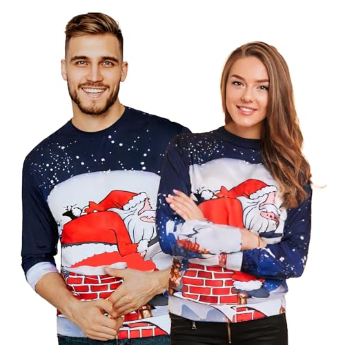 Jersey Navideño Mujer Hombre Pareja- Jersey Navidad Unisex Feo- Sudaderas Camiseta Navideñas Otoño Invierno- Ugly Christmas Sweater Jumper- Divertida Xmas Sueter Manga Larga Regalo M L XL XXL