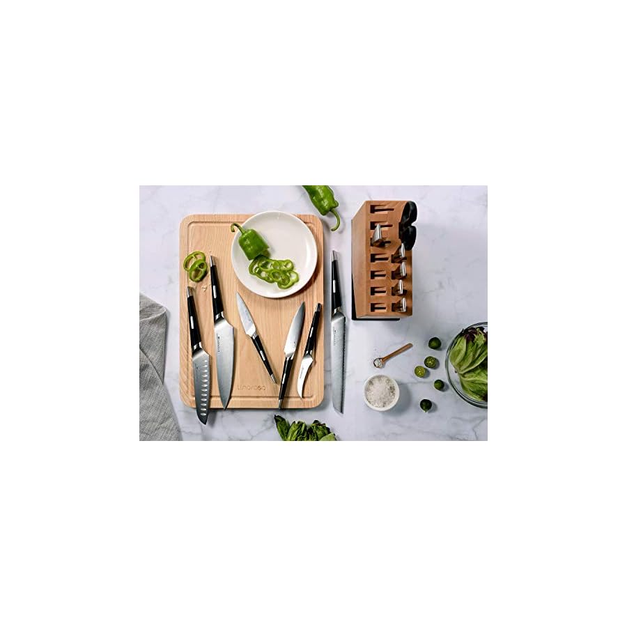 Linoroso-Knife-Set-13-Piece-Kitchen-Knife-Set-with-Block-Sharp-Chef-Knife-Set-German-High-Carbon-Stainless-Steel-Knife-Block-Set-with-Beech-Block-with-Black-Oxide-Stainless-Steel-Base Linoroso Knife Set, 13-Piece Kitchen Knife Set with Block Sharp Chef Knife Set, German High Carbon Stainless Steel Knife Block Set with Beech Block with Black Oxide Stainless Steel Base