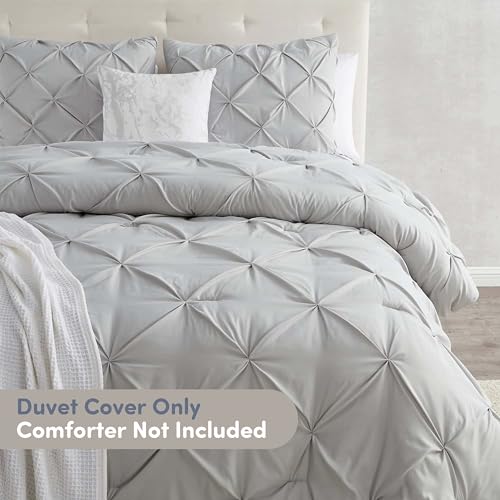 Image of Nestl Twin Duvet Cover Set Light Grey - Soft Double Brushed Duvet Set with Button Closure & Corner Ties, 2 Piece Luxurious Pinch Pleated Duvet Cover Set 68x90 Inches with 1 Pillow Sham