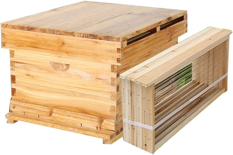 GTTBL Kit Completo de Colmena de 10 Marcos Cajas de Colmena de Abeja recubiertas de Cera de Abejas 100% para apicultores Principiantes y Profesionales Colmena de Abeja de Madera