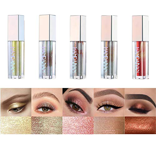 Emirde 5 Colors Liquid Eyeshadow Glitter Liquid Set Marble Shimmer Liquid Eye Shadow Long Lasting Waterproof Liquid Eyeshadow Set Metallic Makeup Set for Women
