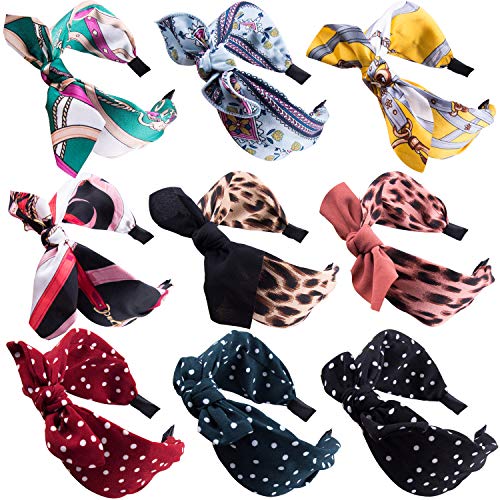 SIQUK 9 Pieces Bow Knot Headband Wide Headbands with Bow Knotted Headband for Women and Girls