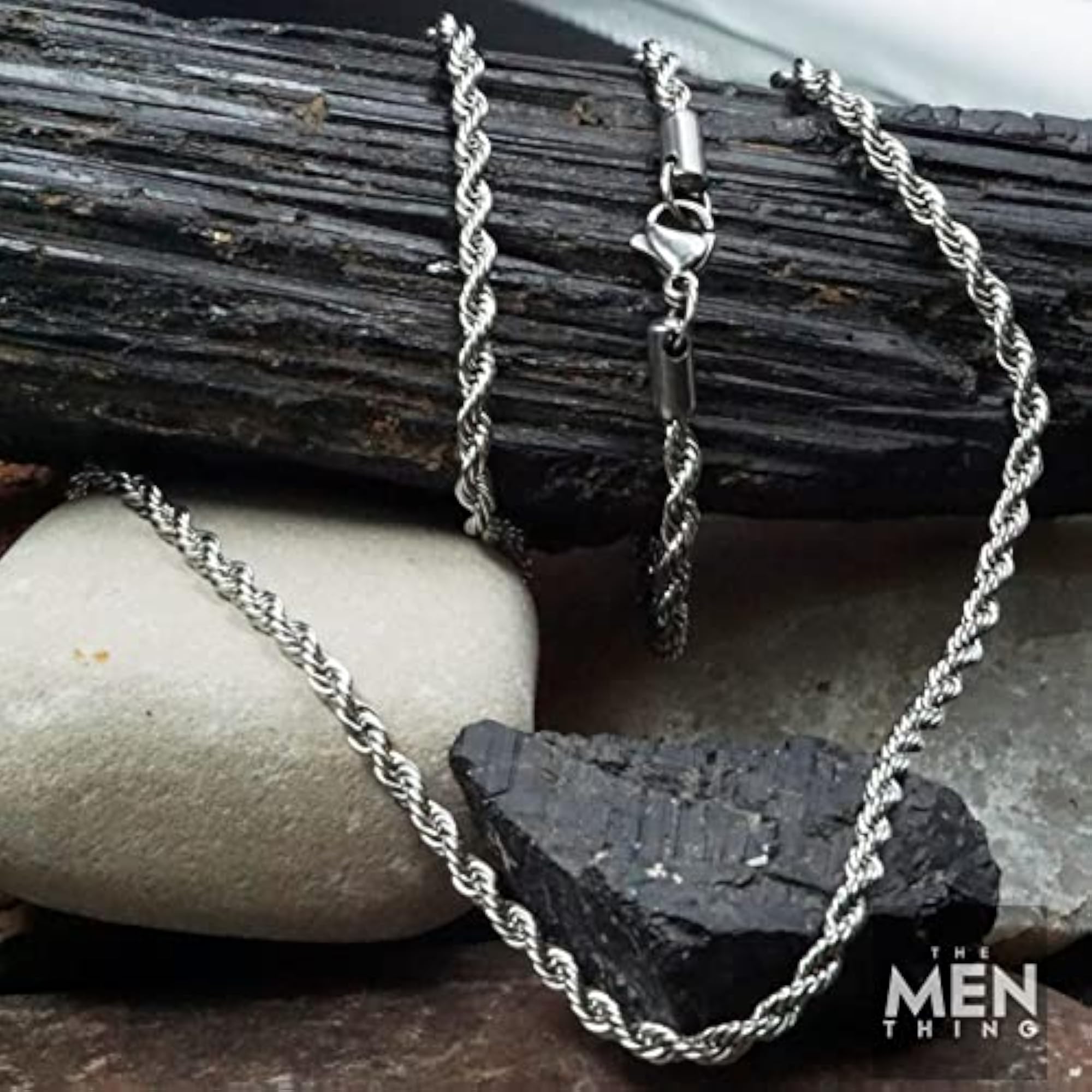 Men's Twisted Rope Stainless Steel Chain Necklace, 24 Inches