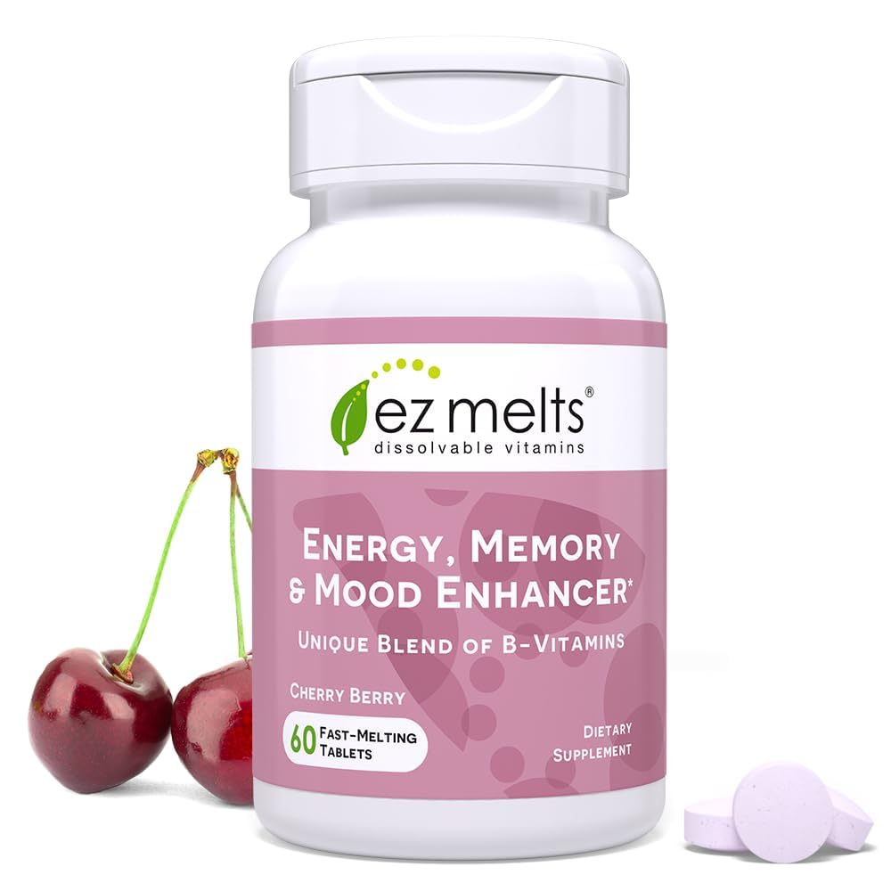 EZ Melts Dissolvable Energy, Memory and Mood Enhancer, Blend of B-Vitamins, Sugar-Free, 2-Month Supply - 1 Pack