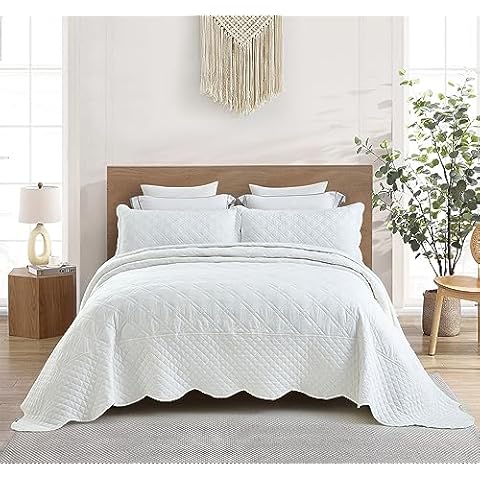 HZ & HY Oversized King Bedspread 128x120 Extra Wide White - Luxury Collection - 100% Linen, Ultra Soft & Lightweight, Reversible, 3 Piece, King/Cal King, White Cover