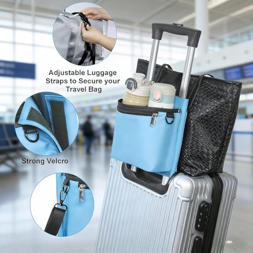 Image of Luggage Travel Cup Holder with Luggage Straps (20oz /24oz / Diameter Less Than 3.15 inch) Free Hand Drink Caddy Beverage Holder Travel Accessories Gift Fits Roll on Suitcase Handles (Blue)