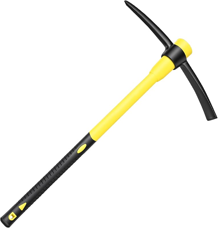 Pick Mattock de 36 pulgadas – Azada de jardín de acero resistente con mango de fibra de vidrio, azada 2 en 1 y hacha para cavar, paisajismo, trabajo en el jardín, al aire libre