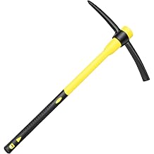 Pickaxe with Shock Absorbing Fiberglass Handle, Heavy Duty Forged Steel Pick Axe for Digging, 36 Inch Pick Mattock Tool for Garden, Soil, Rock and Roots Removal